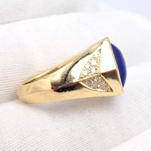 Authentic! Julius Cohen 18k Yellow Gold Diamond Lapis Ring - Picture 10 of 13